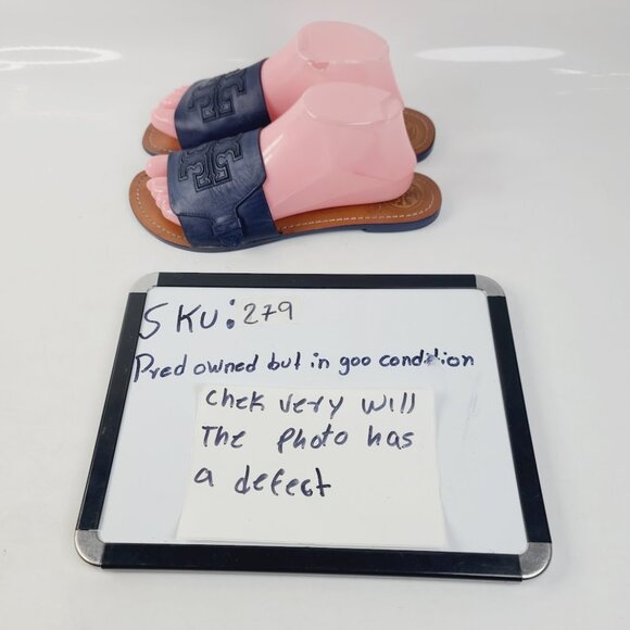 Tory Burch Women's Navy Blue Melinda Leather Strap Slide Sandal Size US 9.5 - Picture 7 of 7